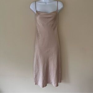 Grade & Gather Cowl Neck Satin Slip Midi Dress Medium NWT Champaign
